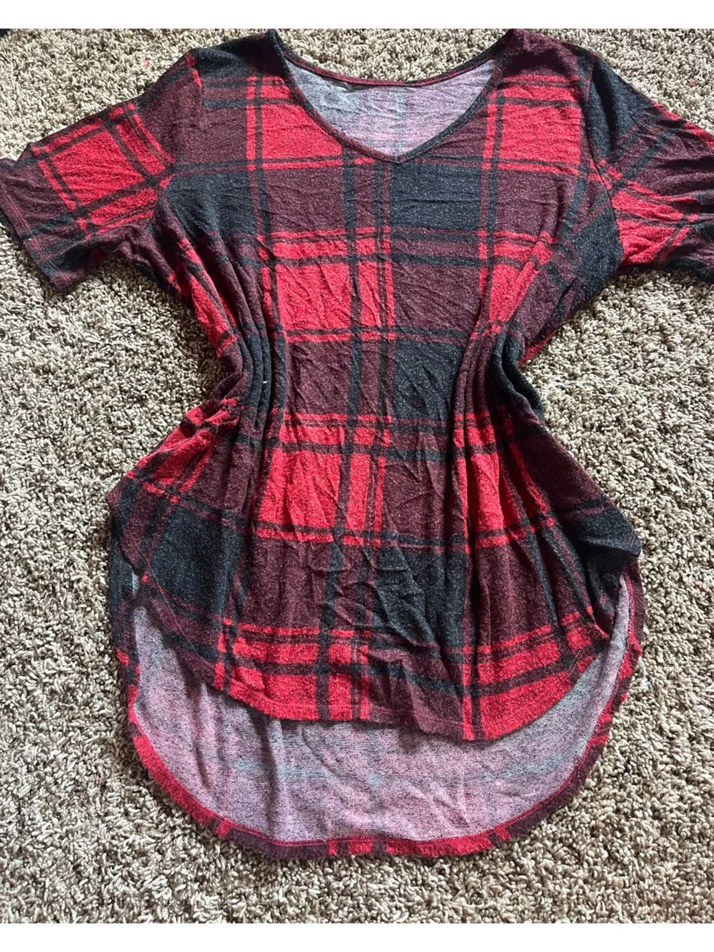 Oversized Red and Black Plaid Top